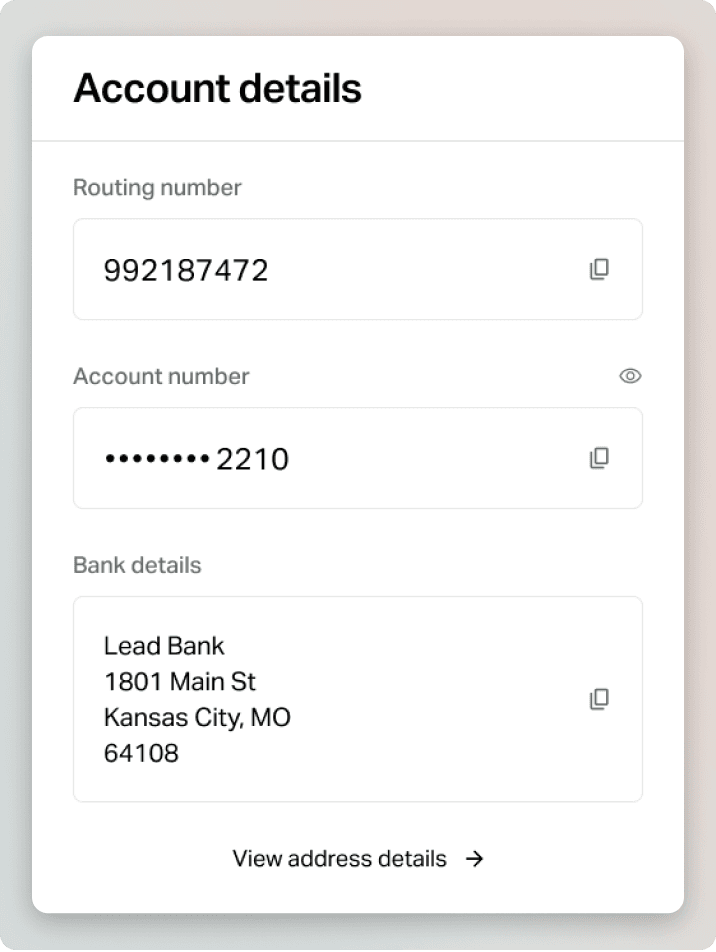 Operations account screen in app