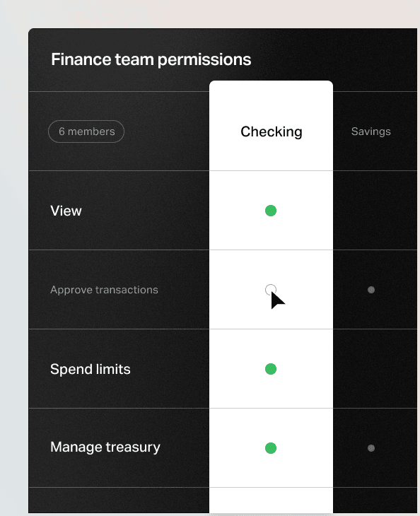 Permissions screen in app