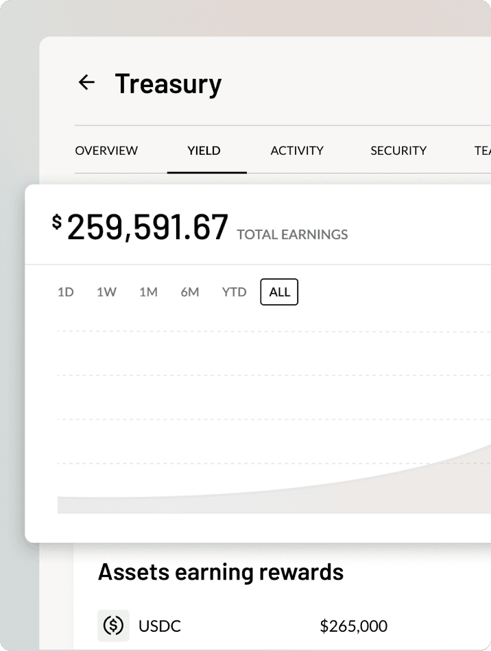 Treasury account screen in app